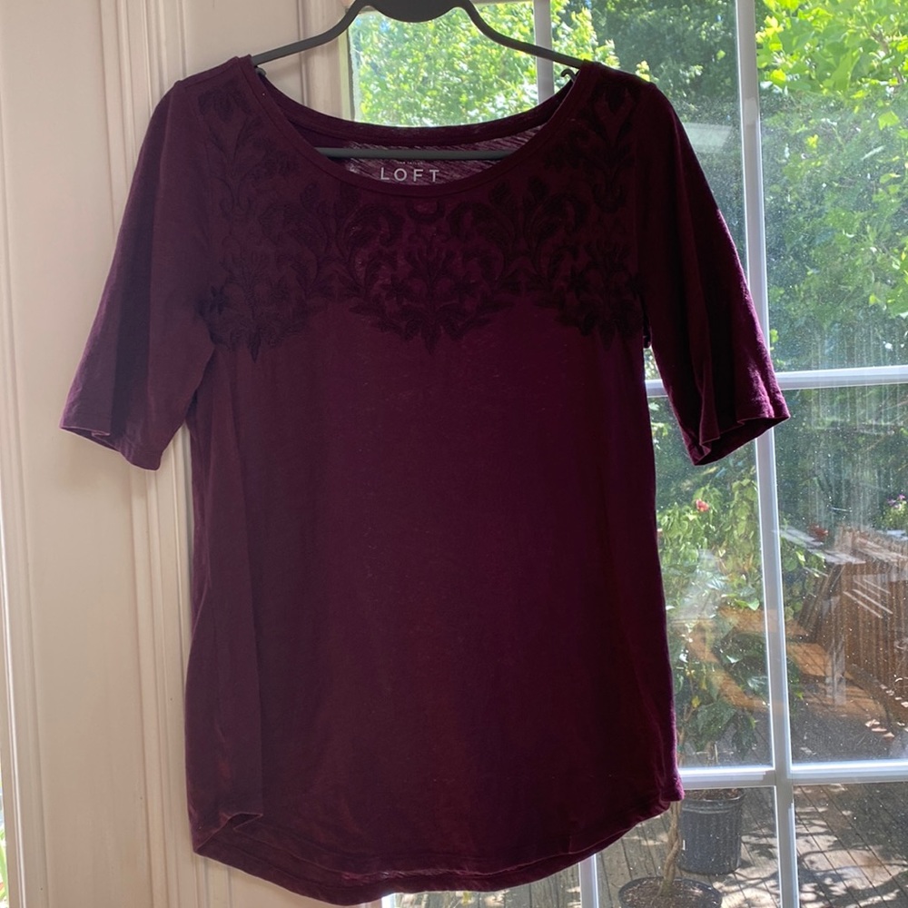 LOFT burgundy embossed Tshirt vintage soft: S - $11
